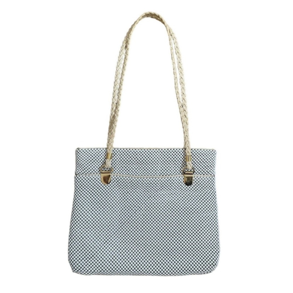 Vintage Metal Mesh Zip Top Tote Bag White
